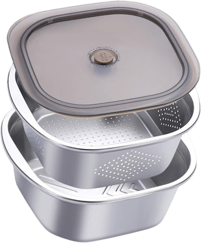 Stainless Steel Colander Bowl Set Food Storage Container with lid, Washing Nesting Mixing Bowl for Rice Vegetable Grapes, 3600ml