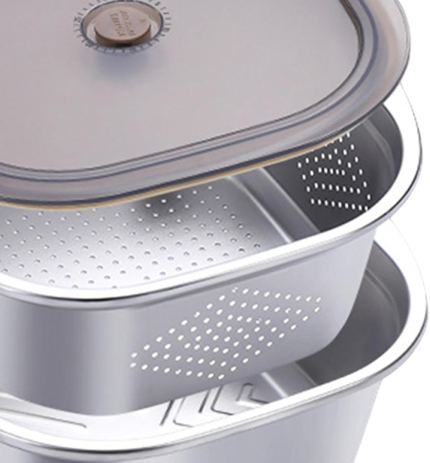 Stainless Steel Colander Bowl Set Food Storage Container with lid, Washing Nesting Mixing Bowl for Rice Vegetable Grapes, 3600ml