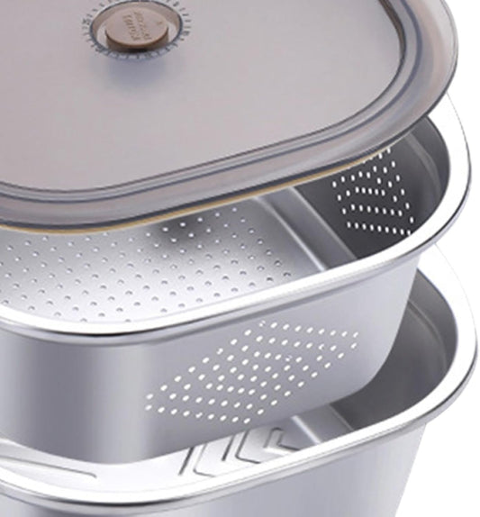 Stainless Steel Colander Bowl Set Food Storage Container with lid, Washing Nesting Mixing Bowl for Rice Vegetable Grapes, 3600ml