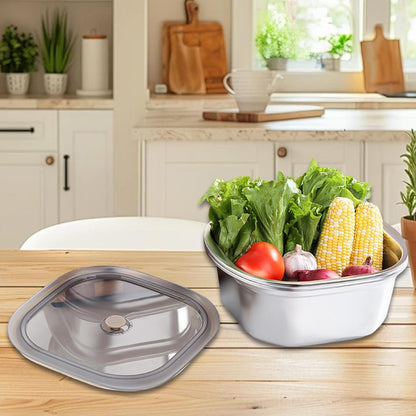 Stainless Steel Colander Bowl Set Food Storage Container with lid, Washing Nesting Mixing Bowl for Rice Vegetable Grapes, 3600ml