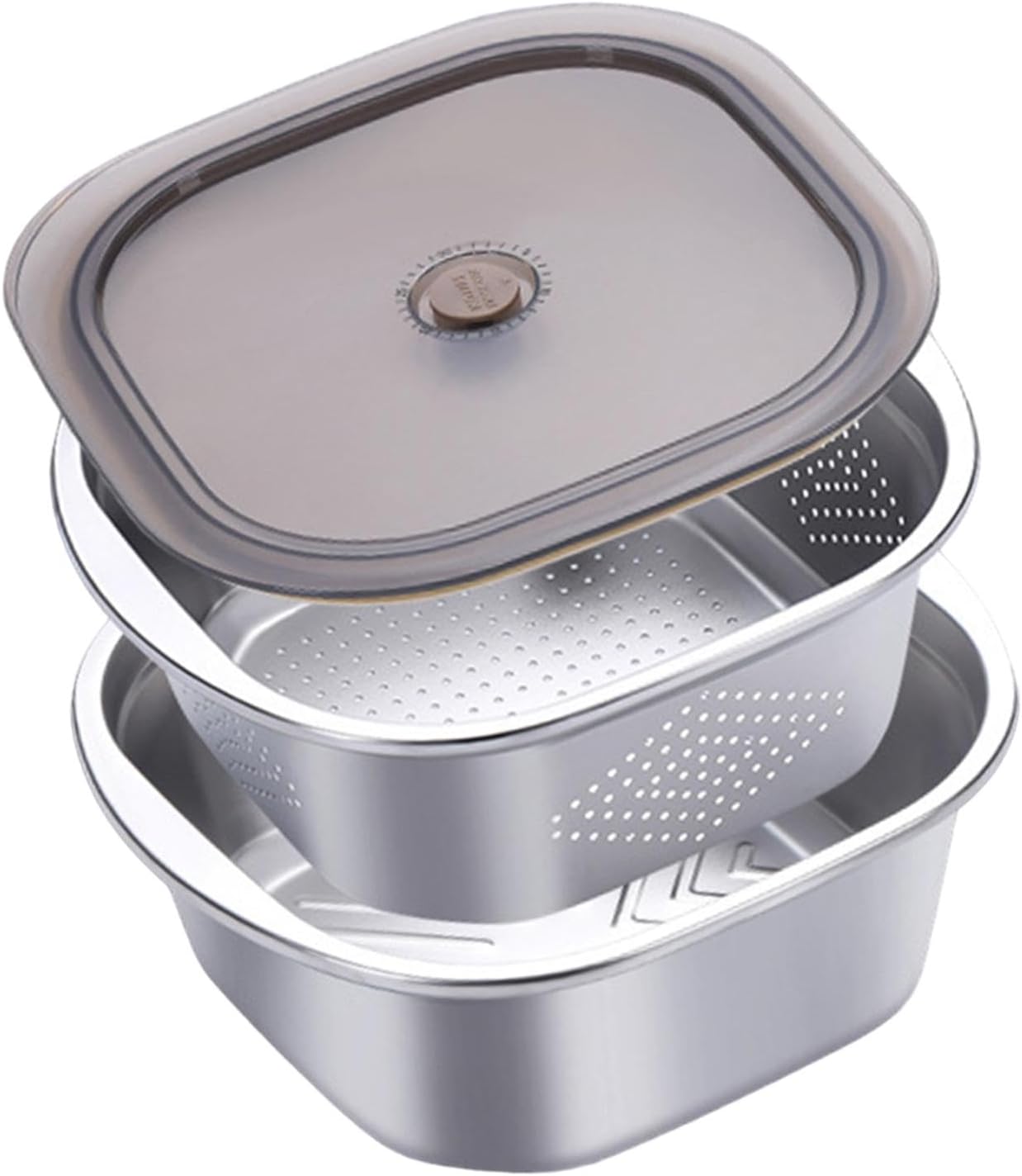 Stainless Steel Colander Bowl Set Food Storage Container with lid, Washing Nesting Mixing Bowl for Rice Vegetable Grapes, 3600ml