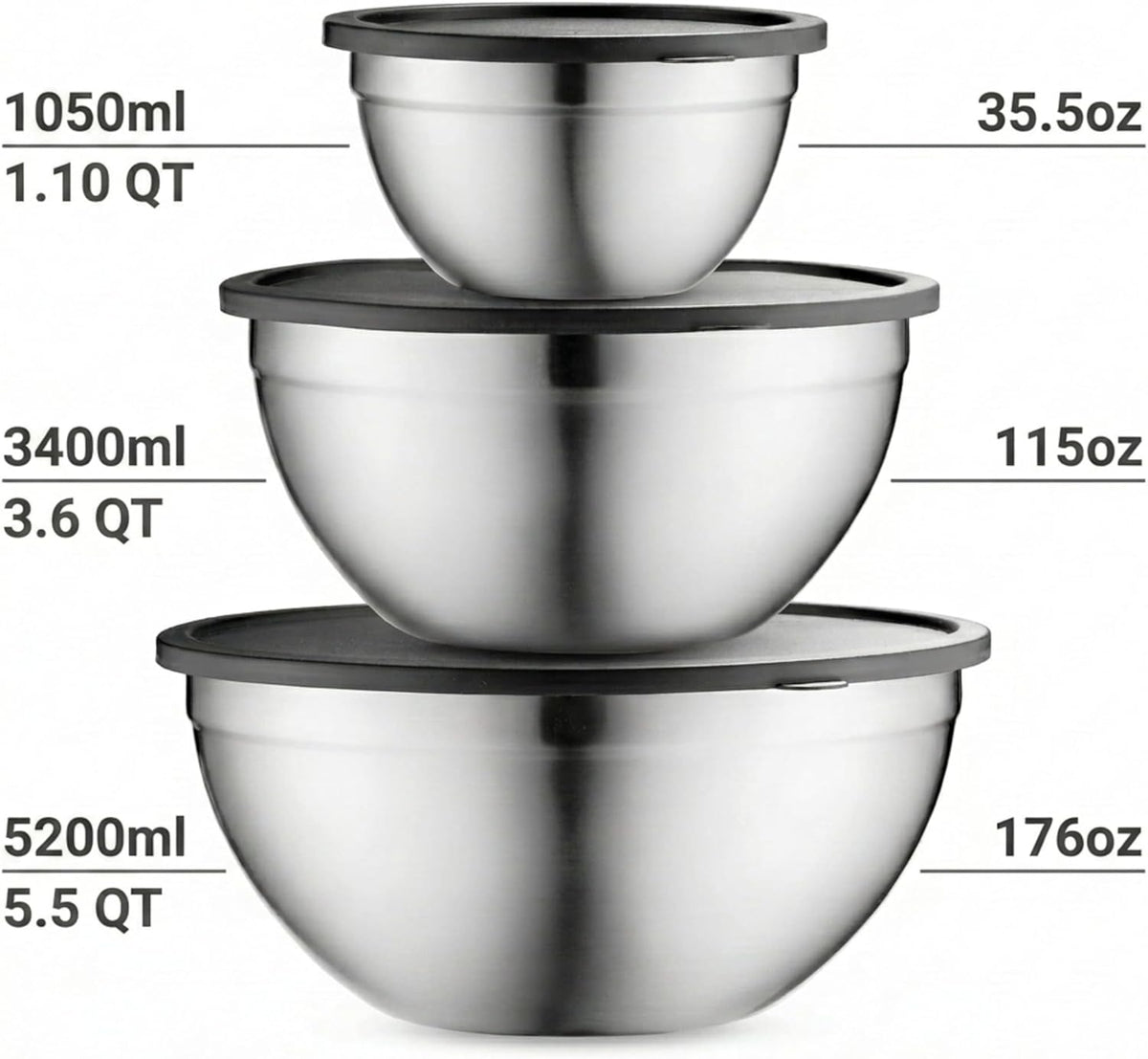 Table Concept 3 Set Mixing Bowls, Airtight Lids Stainless Steel Nesting Set