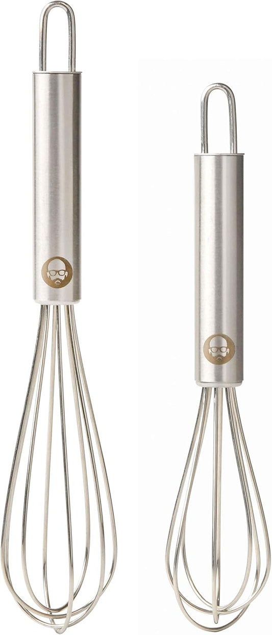 2-Piece Tiny Whisk Set – 5” & 7” Stainless Steel Mini Whisks for Mixing, Beating & Frothing – Durable Kitchen Utensils for Cooking & Baking