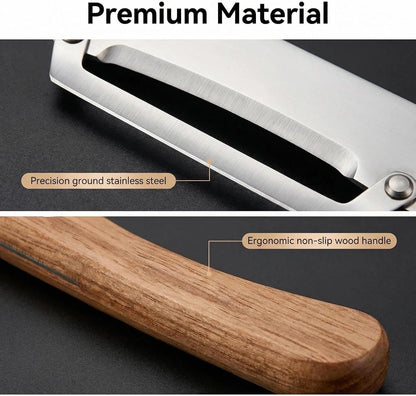 2-in-1 stainless steel vegetable peeler with wooden handle and bottle opener, stainless steel blade, non-slip kitchen fruit peeler（2pcs）