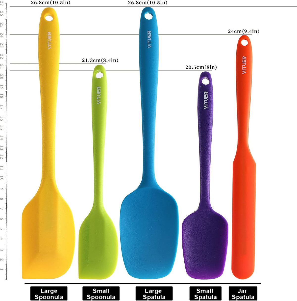 5PCS Silicone Rubber Spatula Set, Food Grade BPA-Free Spatulas for kitchen Use, Heat Resistant Spatula for Cooking & Baking, Dishwasher Safe