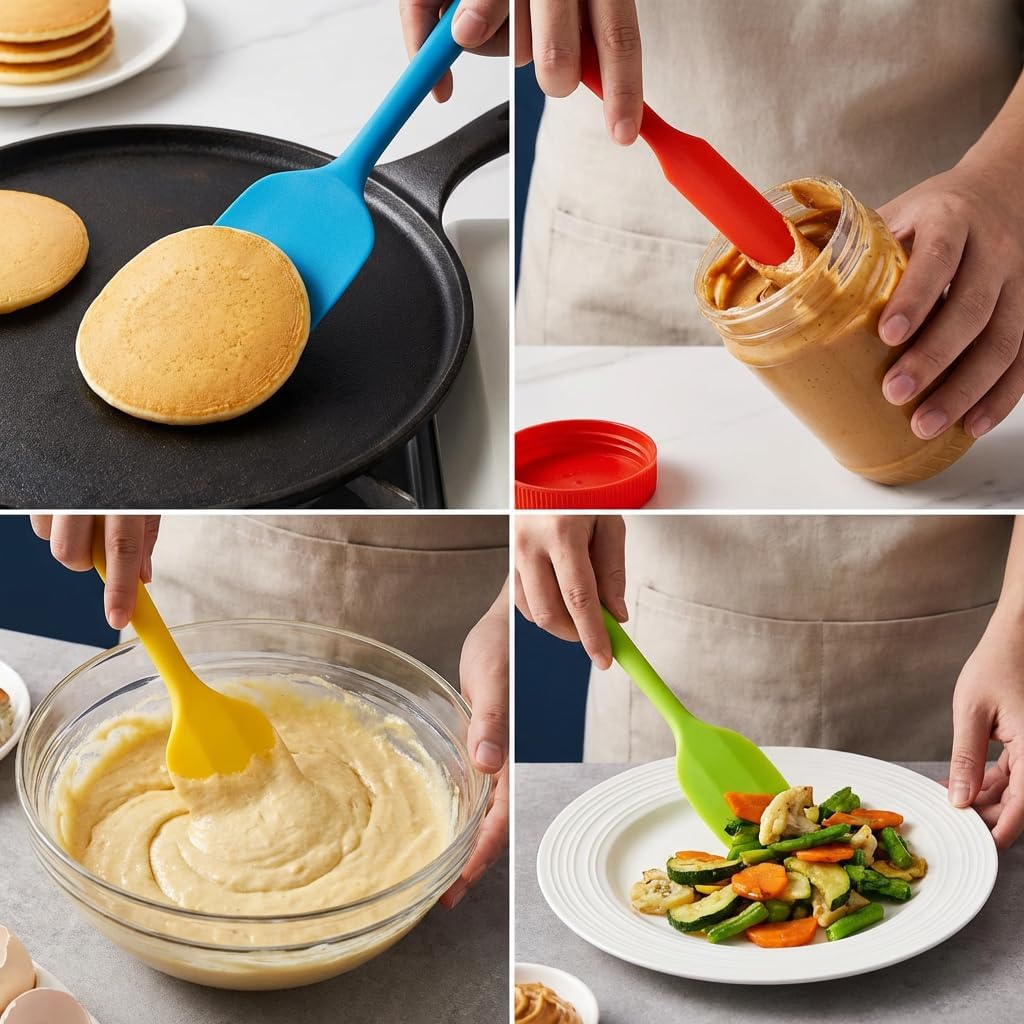 5PCS Silicone Rubber Spatula Set, Food Grade BPA-Free Spatulas for kitchen Use, Heat Resistant Spatula for Cooking & Baking, Dishwasher Safe