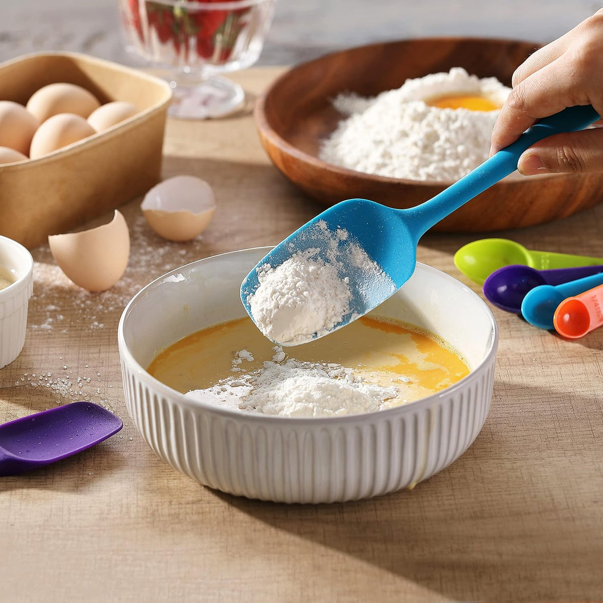 5PCS Silicone Rubber Spatula Set, Food Grade BPA-Free Spatulas for kitchen Use, Heat Resistant Spatula for Cooking & Baking, Dishwasher Safe