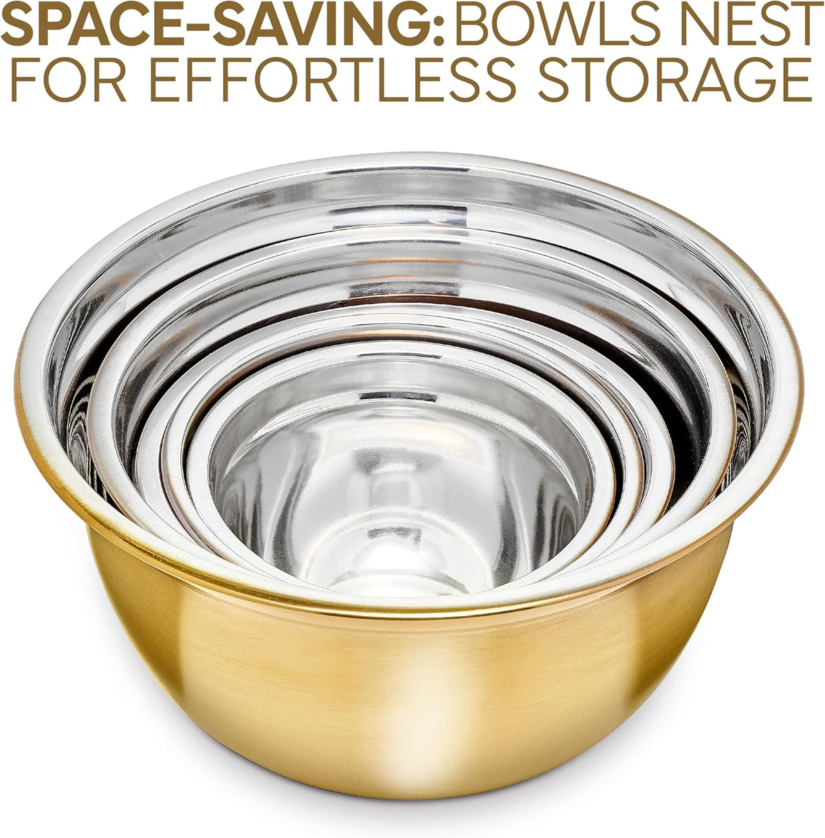 18 Piece Mixing Bowls Set with Airtight Lids, Stainless Steel Bowl Organizers, Food Storage Containers, Meal Prep, Nesting Salad Bowls For Cooking, Baking, Kitchen Use, Gold