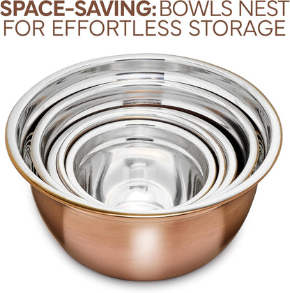 18 Piece Mixing Bowls Set with Airtight Lids, Stainless Steel Bowl Organizers, Food Storage Containers, Meal Prep, Nesting Salad Bowls For Cooking, Baking, Kitchen Use, Gold