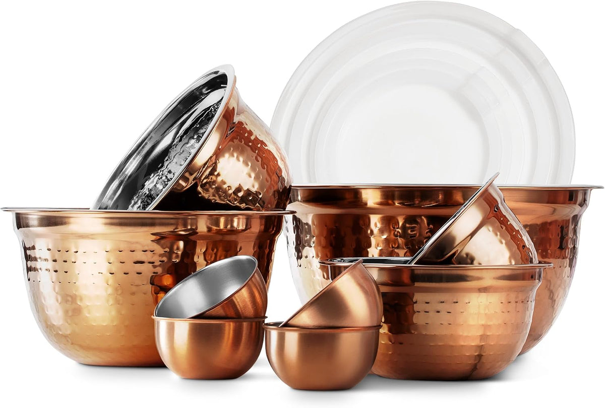 18 Piece Mixing Bowls Set with Airtight Lids, Stainless Steel Bowl Organizers, Food Storage Containers, Meal Prep, Nesting Salad Bowls For Cooking, Baking, Kitchen Use, Gold