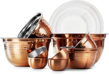 18 Piece Mixing Bowls Set with Airtight Lids, Stainless Steel Bowl Organizers, Food Storage Containers, Meal Prep, Nesting Salad Bowls For Cooking, Baking, Kitchen Use, Gold