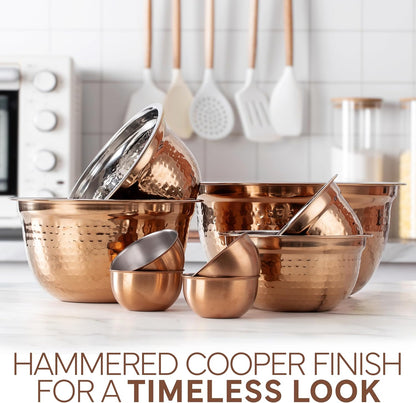 18 Piece Mixing Bowls Set with Airtight Lids, Stainless Steel Bowl Organizers, Food Storage Containers, Meal Prep, Nesting Salad Bowls For Cooking, Baking, Kitchen Use, Gold