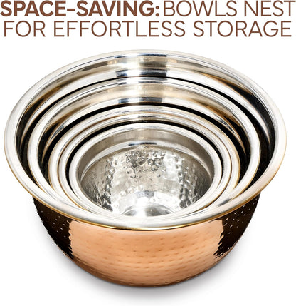 18 Piece Mixing Bowls Set with Airtight Lids, Stainless Steel Bowl Organizers, Food Storage Containers, Meal Prep, Nesting Salad Bowls For Cooking, Baking, Kitchen Use, Gold