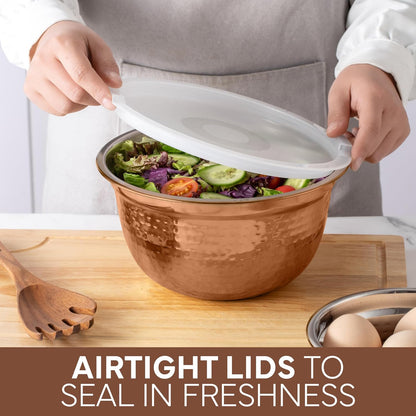 18 Piece Mixing Bowls Set with Airtight Lids, Stainless Steel Bowl Organizers, Food Storage Containers, Meal Prep, Nesting Salad Bowls For Cooking, Baking, Kitchen Use, Gold