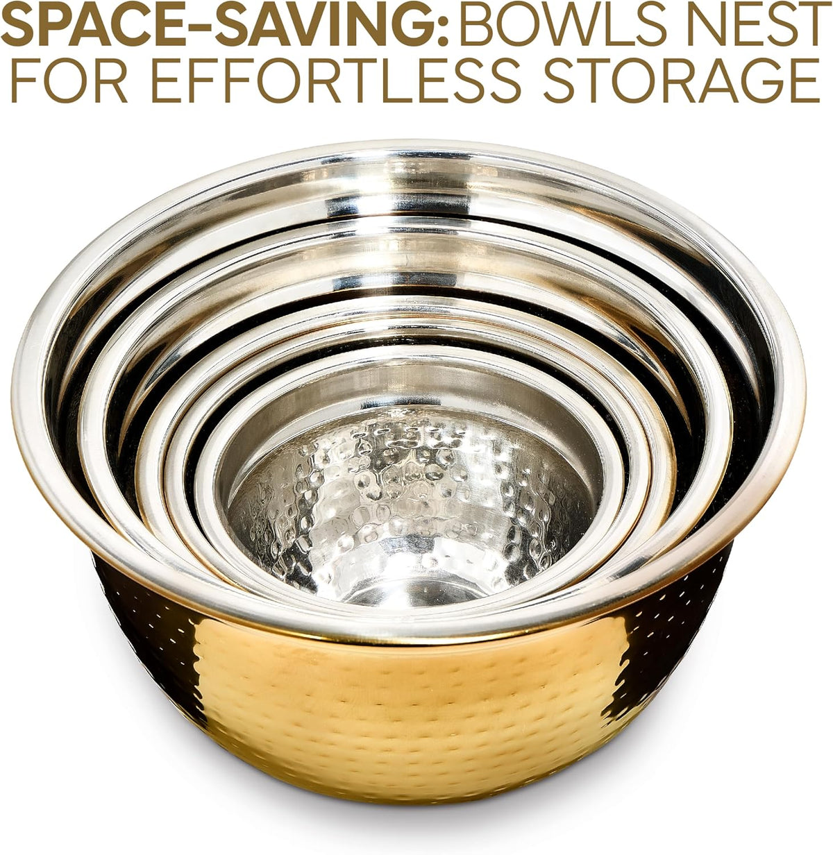 18 Piece Mixing Bowls Set with Airtight Lids, Stainless Steel Bowl Organizers, Food Storage Containers, Meal Prep, Nesting Salad Bowls For Cooking, Baking, Kitchen Use, Gold