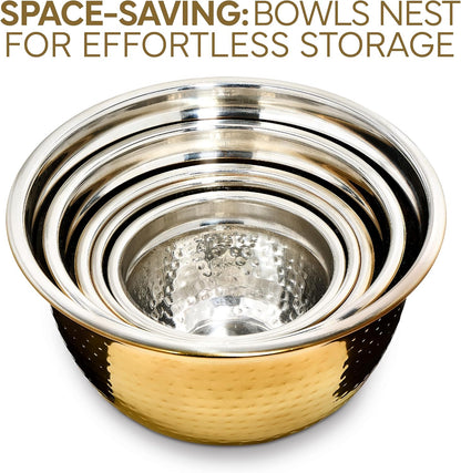 18 Piece Mixing Bowls Set with Airtight Lids, Stainless Steel Bowl Organizers, Food Storage Containers, Meal Prep, Nesting Salad Bowls For Cooking, Baking, Kitchen Use, Gold