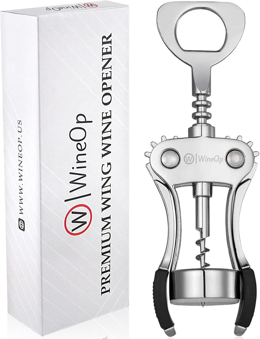 WineOp Professional Winged Wine Bottle Opener Corkscrew Beer Bottle Opener | Premium Wing Wine Opener Cork Screw for Home Kitchen Restaurant Bar Waiters Bartenders Multifunctional Easy Use Cork Opener