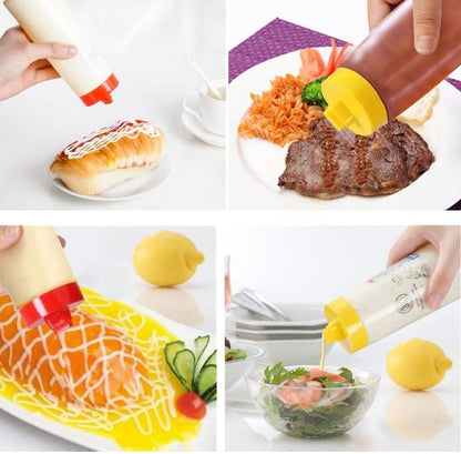4 Hole Jam Squeeze Bottle with Cap Lids, 300ml Large Capacity Leak Proof Condiment Squeeze Sauce Bottles for Salad Dressing, Ketchup, Mayonnaise, Olive Oil (2 Pack)