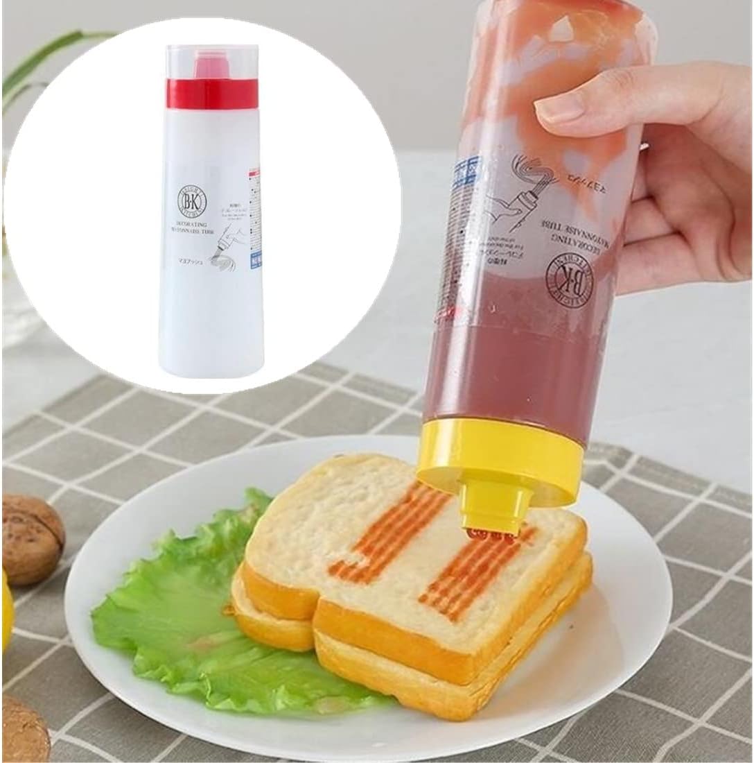4 Hole Jam Squeeze Bottle with Cap Lids, 300ml Large Capacity Leak Proof Condiment Squeeze Sauce Bottles for Salad Dressing, Ketchup, Mayonnaise, Olive Oil (2 Pack)
