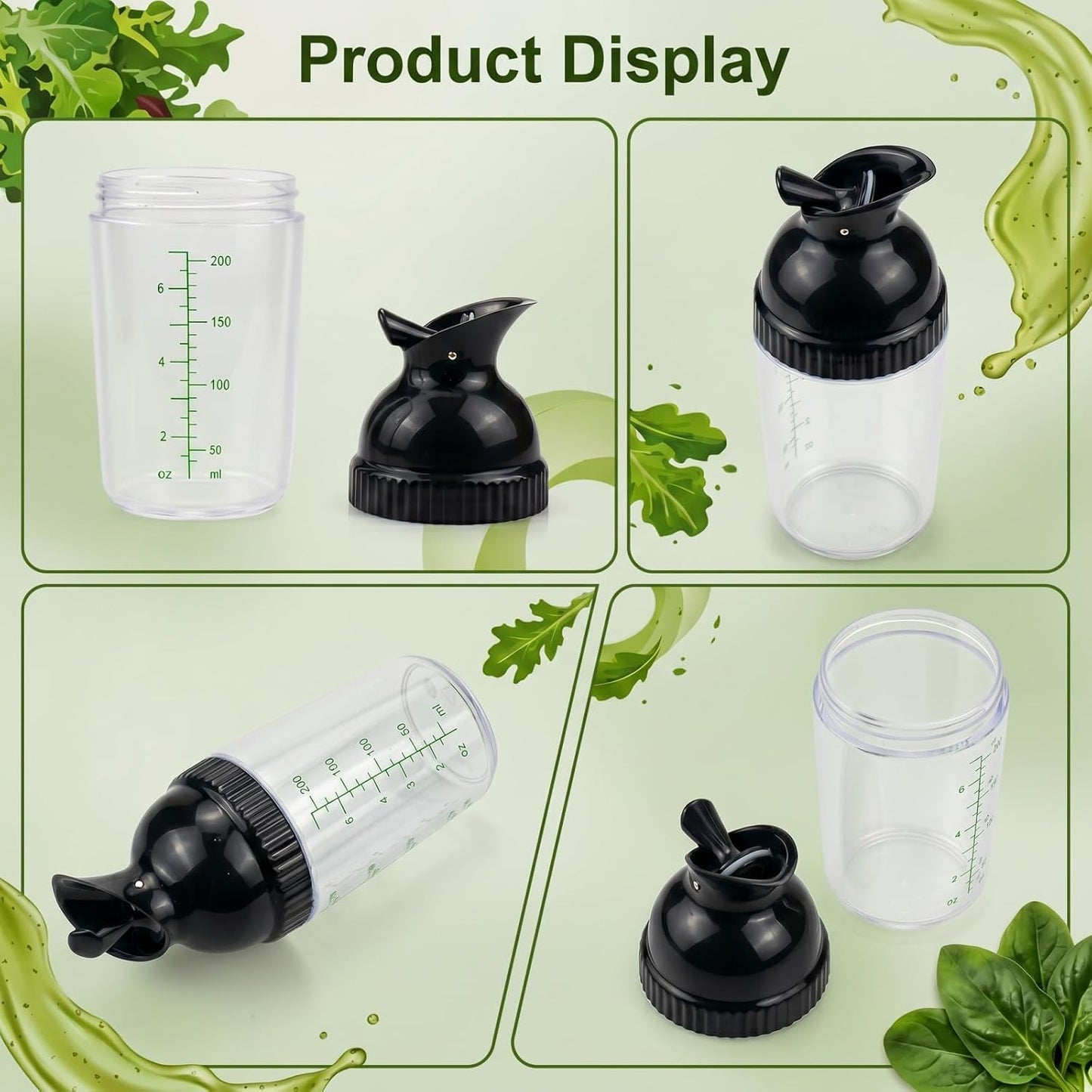 3 Pack Salad Dressing Shaker Container, 7 Oz Salad Dressing Mixer Bottle Mixer Dispenser, Dripless Pour, Soft Grip, BPA Free