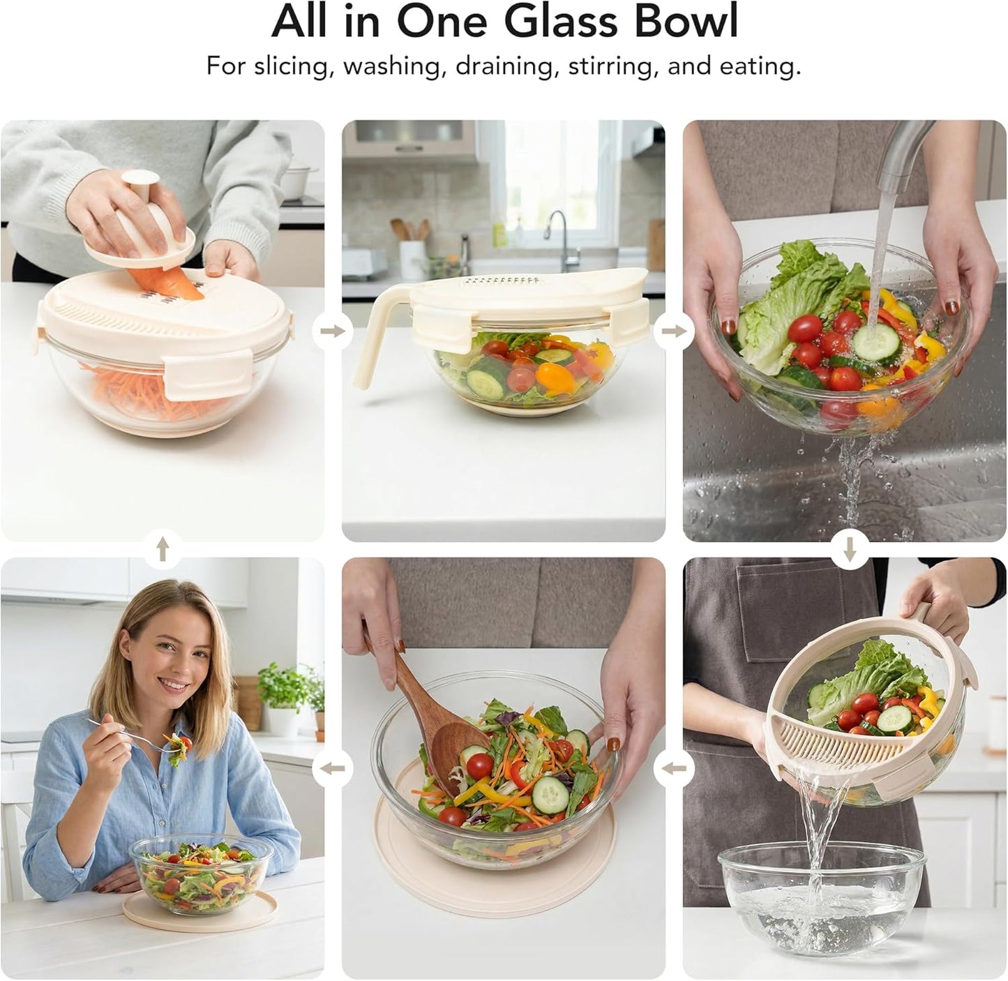 Salad Chopper with Bowl, Vegetable Chopper for Salad Prep, 8.5 Cup Glass Bowl, Food Chopper for Kitchen, Onion Chopper, BPA-Free & Dishwasher Safe, Easy Meal Prep Tool