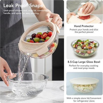 Salad Chopper with Bowl, Vegetable Chopper for Salad Prep, 8.5 Cup Glass Bowl, Food Chopper for Kitchen, Onion Chopper, BPA-Free & Dishwasher Safe, Easy Meal Prep Tool