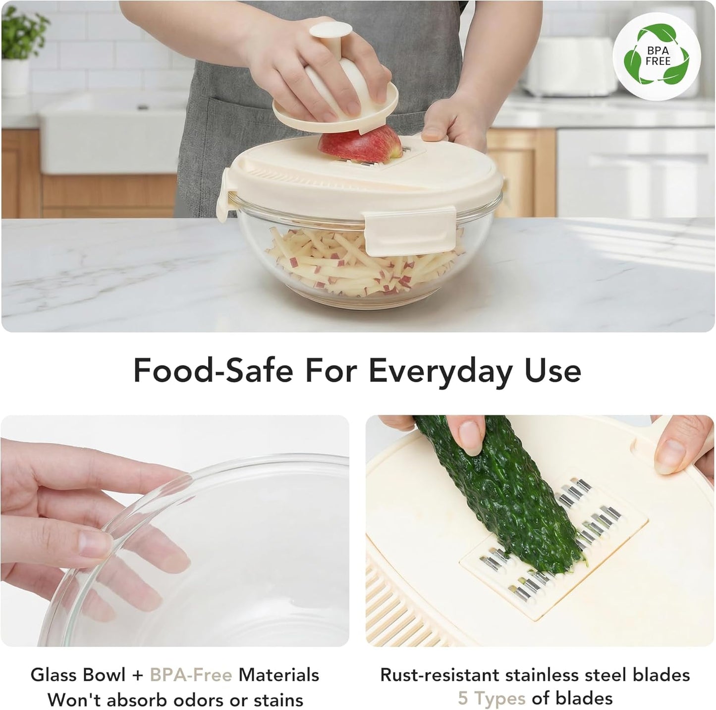 Salad Chopper with Bowl, Vegetable Chopper for Salad Prep, 8.5 Cup Glass Bowl, Food Chopper for Kitchen, Onion Chopper, BPA-Free & Dishwasher Safe, Easy Meal Prep Tool