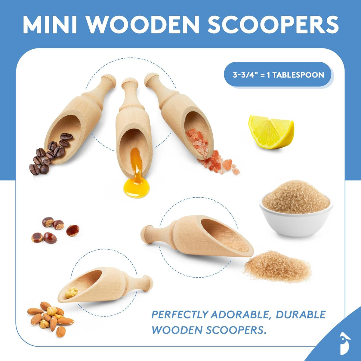 Small Wooden Teaspoon Scoops for Food Canisters & Jars, Teaspoon Measuring Spoons, Mini Wood Coffee scoop for Ground Coffee Bath Salts Manuka Honey & Laundry Powder, Pack of 25 Scoopers