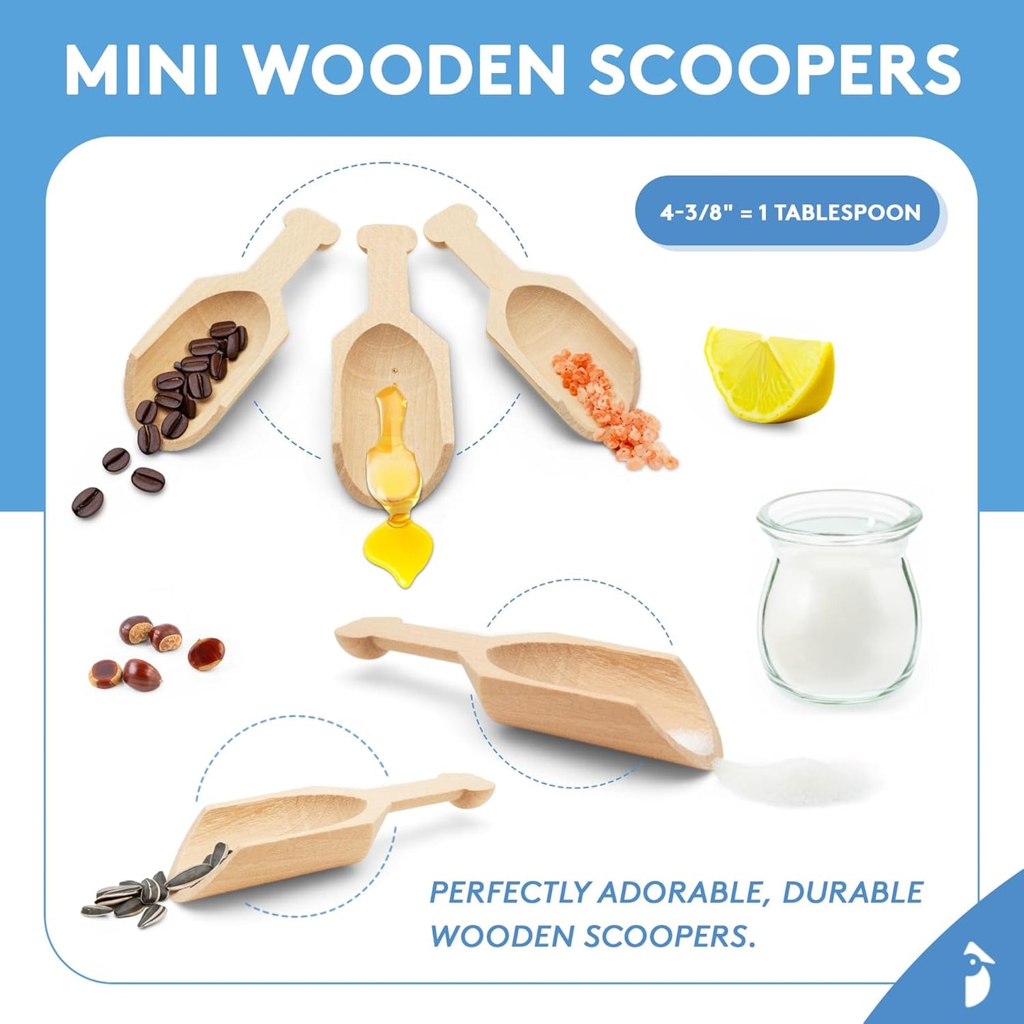 Small Wooden Teaspoon Scoops for Food Canisters & Jars, Teaspoon Measuring Spoons, Mini Wood Coffee scoop for Ground Coffee Bath Salts Manuka Honey & Laundry Powder, Pack of 25 Scoopers