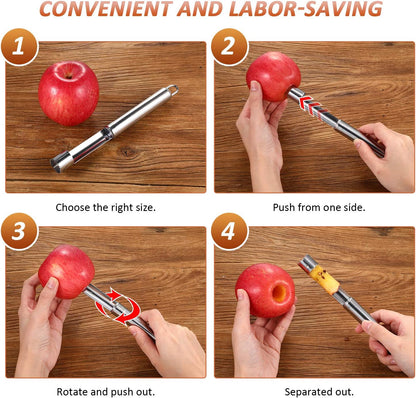 4 Pieces Multi Function Fruit Corer and Pitter Remover Set Stainless Steel Pear Corer Pitter 4 Sizes for Home Kitchen, Pear, Cherry, Jujube and Red Date