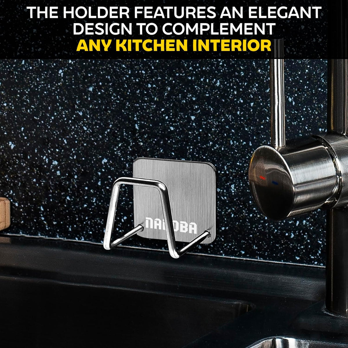 Stainless Steel Sponge Holder for Kitchen Sink, Rust-Resistant | Adhesive Kitchen Sink Sponge Holder; Holds Sponges, Brushes, Lids; Sticks to Tile, Glass, Ceramic, Metal; 1.85" Drain