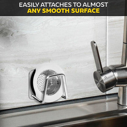 Stainless Steel Sponge Holder for Kitchen Sink, Rust-Resistant | Adhesive Kitchen Sink Sponge Holder; Holds Sponges, Brushes, Lids; Sticks to Tile, Glass, Ceramic, Metal; 1.85" Drain