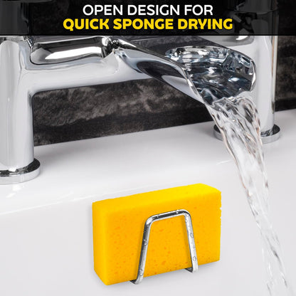 Stainless Steel Sponge Holder for Kitchen Sink, Rust-Resistant | Adhesive Kitchen Sink Sponge Holder; Holds Sponges, Brushes, Lids; Sticks to Tile, Glass, Ceramic, Metal; 1.85" Drain