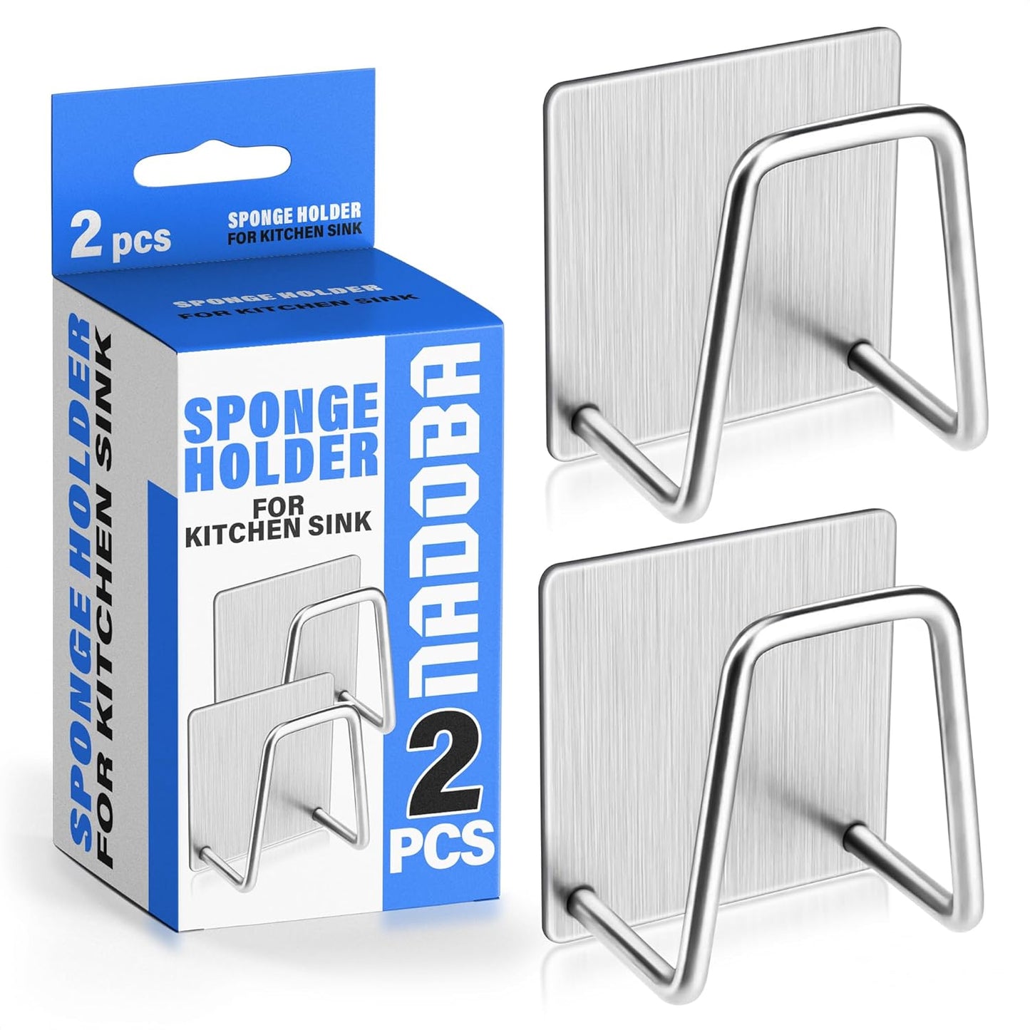 Stainless Steel Sponge Holder for Kitchen Sink, Rust-Resistant | Adhesive Kitchen Sink Sponge Holder; Holds Sponges, Brushes, Lids; Sticks to Tile, Glass, Ceramic, Metal; 1.85" Drain