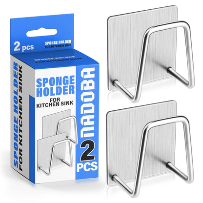 Stainless Steel Sponge Holder for Kitchen Sink, Rust-Resistant | Adhesive Kitchen Sink Sponge Holder; Holds Sponges, Brushes, Lids; Sticks to Tile, Glass, Ceramic, Metal; 1.85" Drain