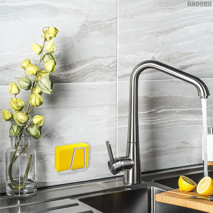 Stainless Steel Sponge Holder for Kitchen Sink, Rust-Resistant | Adhesive Kitchen Sink Sponge Holder; Holds Sponges, Brushes, Lids; Sticks to Tile, Glass, Ceramic, Metal; 1.85" Drain