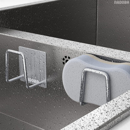 Stainless Steel Sponge Holder for Kitchen Sink, Rust-Resistant | Adhesive Kitchen Sink Sponge Holder; Holds Sponges, Brushes, Lids; Sticks to Tile, Glass, Ceramic, Metal; 1.85" Drain