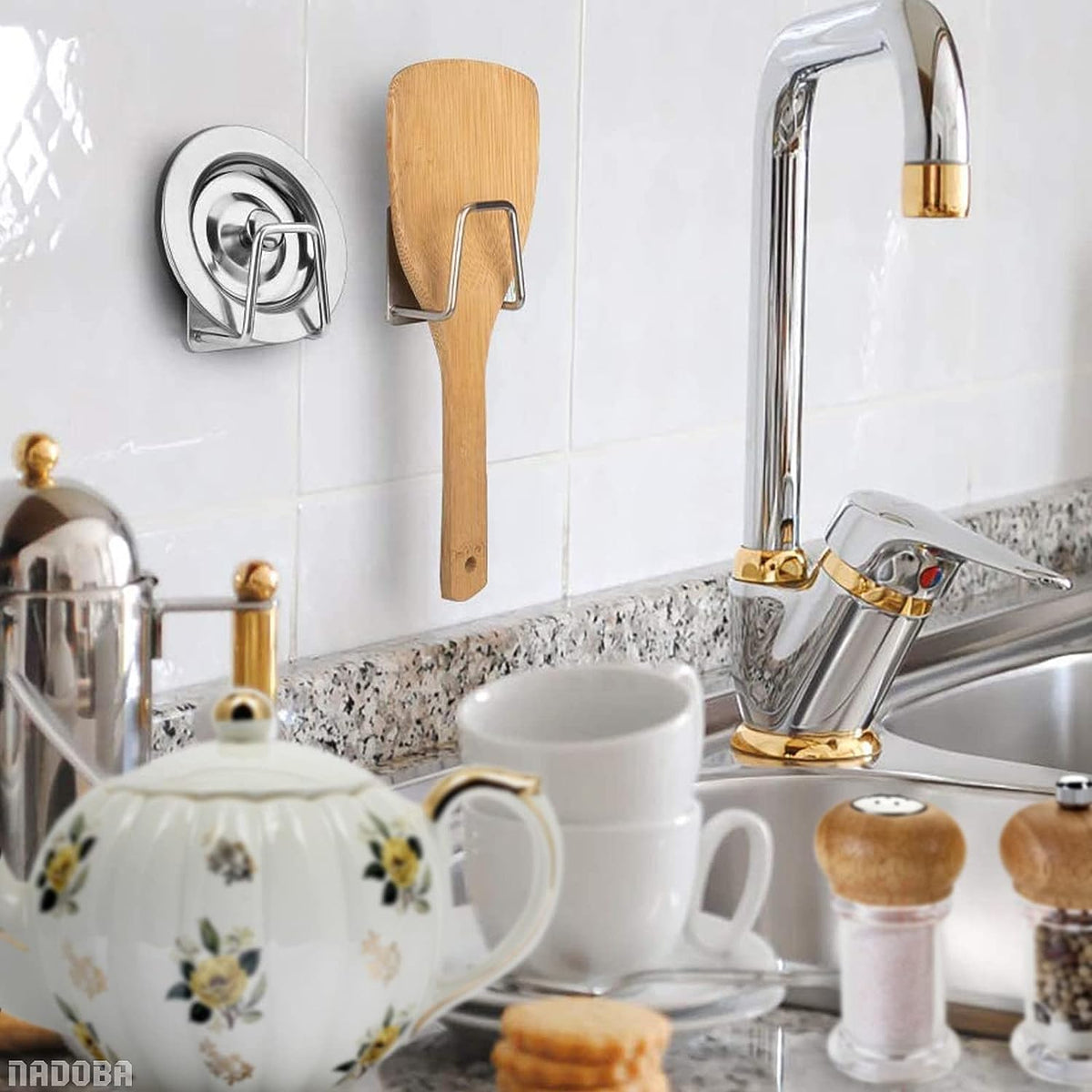 Stainless Steel Sponge Holder for Kitchen Sink, Rust-Resistant | Adhesive Kitchen Sink Sponge Holder; Holds Sponges, Brushes, Lids; Sticks to Tile, Glass, Ceramic, Metal; 1.85" Drain