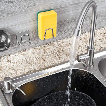 Stainless Steel Sponge Holder for Kitchen Sink, Rust-Resistant | Adhesive Kitchen Sink Sponge Holder; Holds Sponges, Brushes, Lids; Sticks to Tile, Glass, Ceramic, Metal; 1.85" Drain