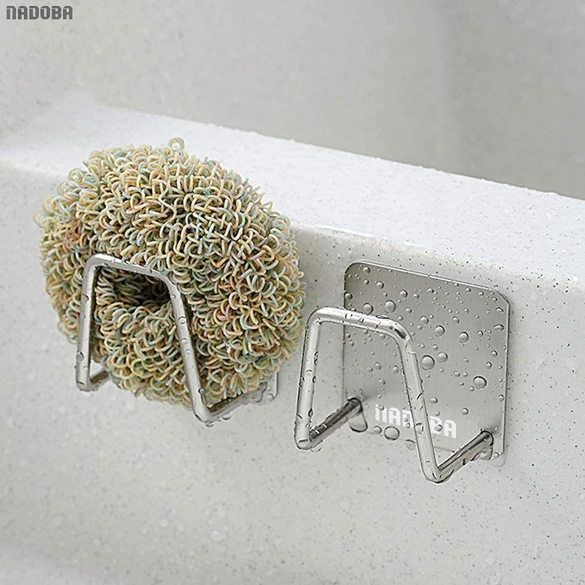 Stainless Steel Sponge Holder for Kitchen Sink, Rust-Resistant | Adhesive Kitchen Sink Sponge Holder; Holds Sponges, Brushes, Lids; Sticks to Tile, Glass, Ceramic, Metal; 1.85" Drain