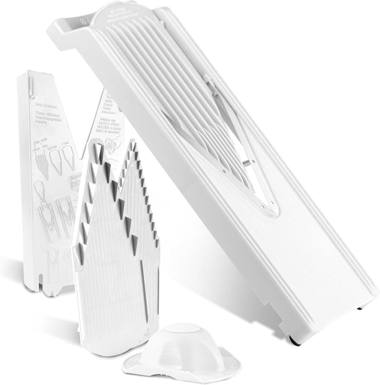 Mandoline Food Slicer V3 (Starter Set) by Reston Lloyd • V-Slicer with Blade Storage & Safety Food Holder • Made in Germany • Fruit & Vegetable Chopper • Multiple Settings: White