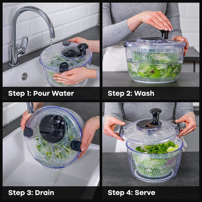 Salad Spinner with Drain, Bowl, and Colander - Quick and Easy Multi-Use Lettuce Spinner, Vegetable Dryer, Fruit Washer, Pasta and Fries Spinner - 3.7 Qt