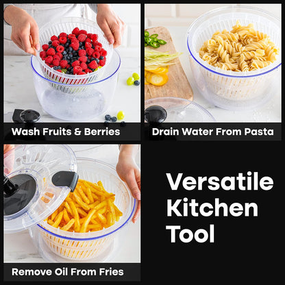 Salad Spinner with Drain, Bowl, and Colander - Quick and Easy Multi-Use Lettuce Spinner, Vegetable Dryer, Fruit Washer, Pasta and Fries Spinner - 3.7 Qt