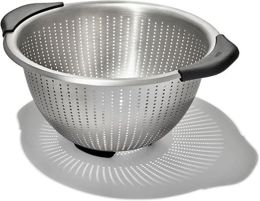Good Grips Stainless Steel Colander, 5 qt. Capacity, Strainer with Non-Slip Handles, Kitchen Colander for Pasta and Vegetables, Nesting Stainless Steel Strainer and Sieve