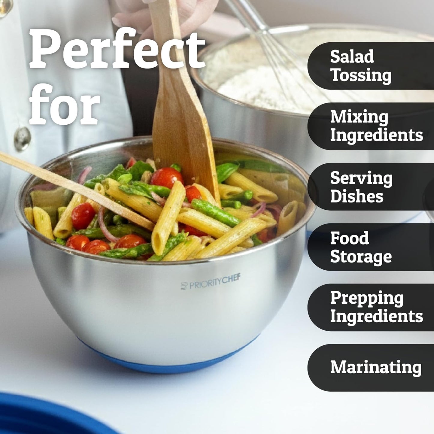 Stainless Steel Mixing Bowls with Lids Set, Metal Nesting Bowls with Airtight Lids, Graters, Non-Slip Base & Measurement Marks, Includes Utensil Set for Prep, Baking & Storage, Black