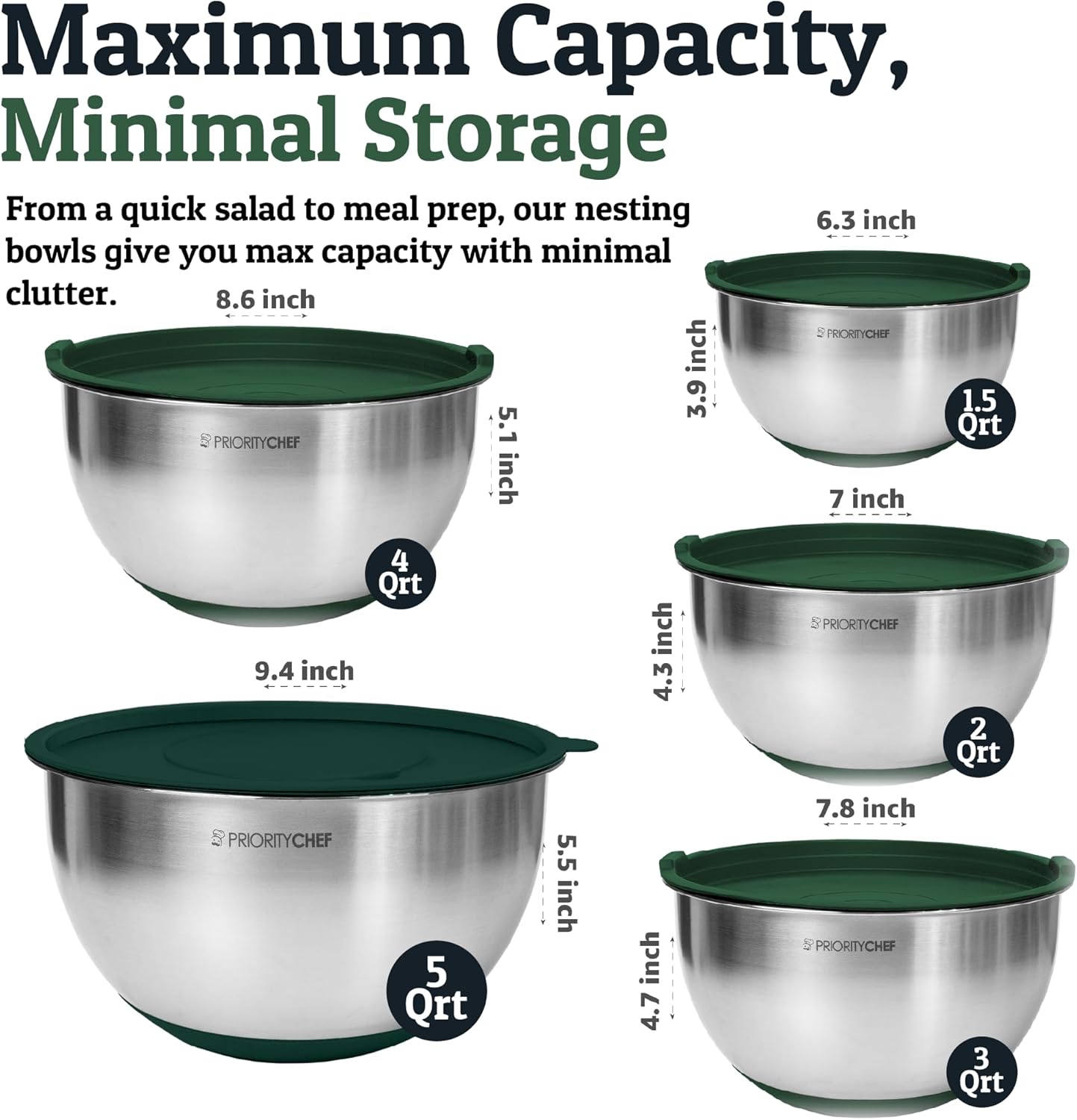 Stainless Steel Mixing Bowls with Lids Set, Metal Nesting Bowls with Airtight Lids, Graters, Non-Slip Base & Measurement Marks, Includes Utensil Set for Prep, Baking & Storage, Black