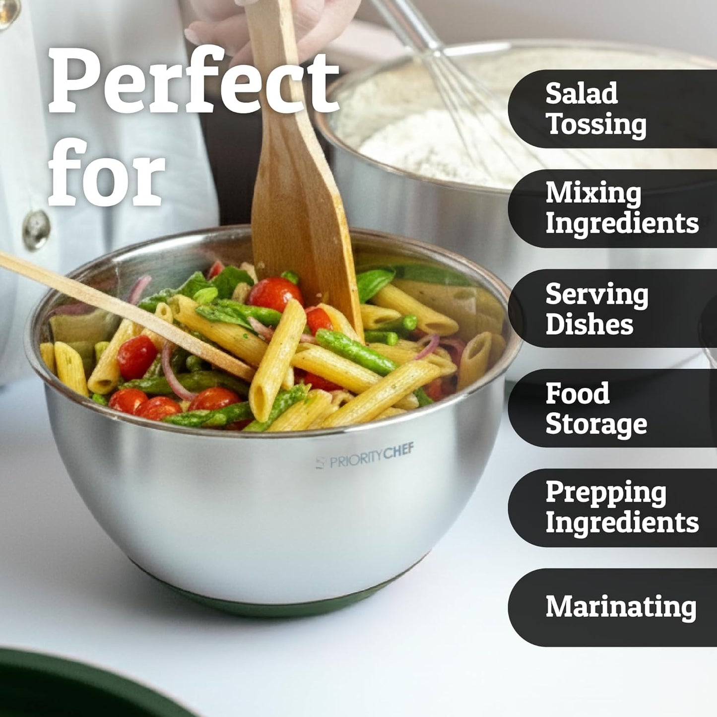 Stainless Steel Mixing Bowls with Lids Set, Metal Nesting Bowls with Airtight Lids, Graters, Non-Slip Base & Measurement Marks, Includes Utensil Set for Prep, Baking & Storage, Black