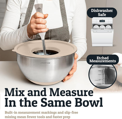 Stainless Steel Mixing Bowls with Lids Set, Metal Nesting Bowls with Airtight Lids, Graters, Non-Slip Base & Measurement Marks, Includes Utensil Set for Prep, Baking & Storage, Black