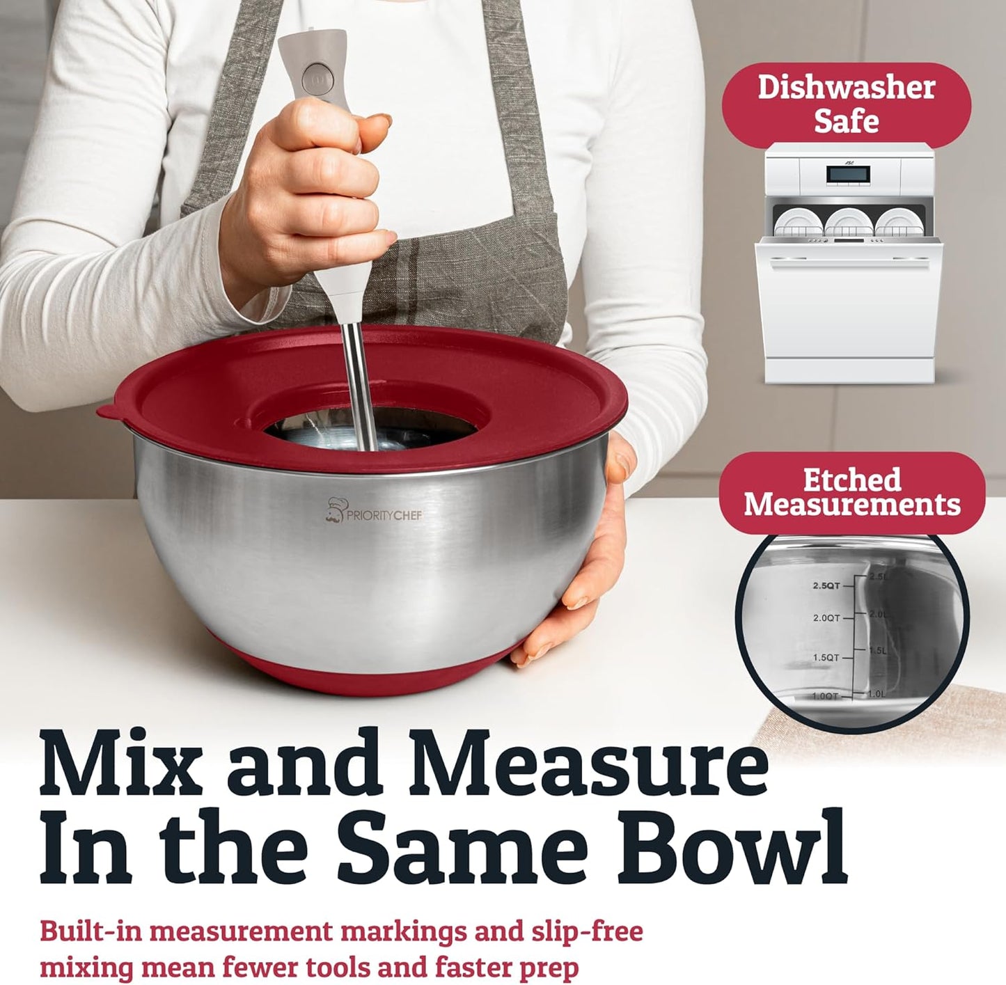 Stainless Steel Mixing Bowls with Lids Set, Metal Nesting Bowls with Airtight Lids, Graters, Non-Slip Base & Measurement Marks, Includes Utensil Set for Prep, Baking & Storage, Black