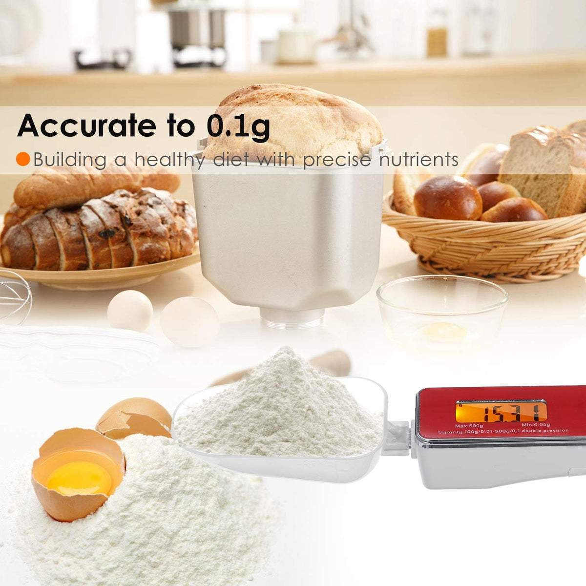 Spoon Scale, Digital Spoon Scale Electronic Measuring Spoon Scale Household Kitchen Spoon Scale Food Scale with Tare Function Capacity 0.05g to 500g Support Unit g/oz/gn/ct/